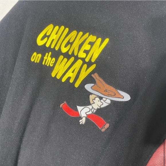 Vintage Chicken On The Way Wool Bomber With Leather Sleeves And Trim XL - Picture 12 of 15